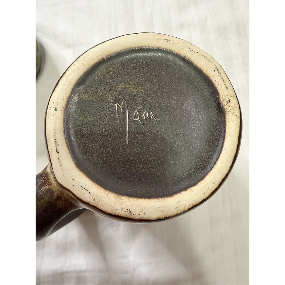 Mara Mexico Studio Pottery Cyclist Mug Hand Built Blue Glazed Organic Cup Set - Picture 7 of 16
